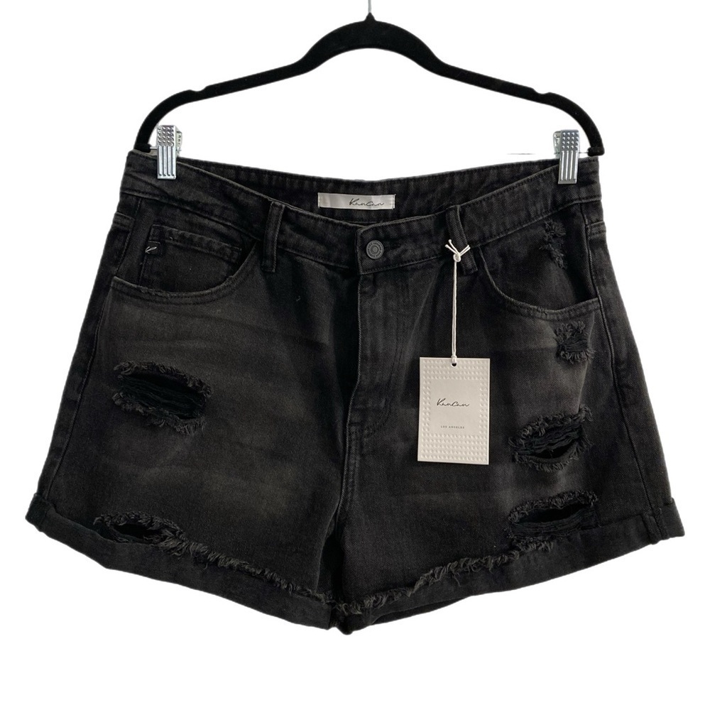 Kancan distressed black high rise shorts NWT